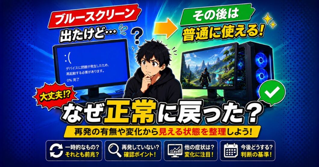 ブルースクリーン後に普通に戻った