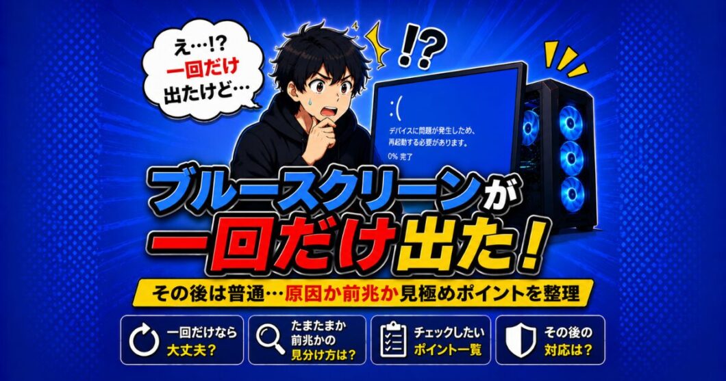 ブルースクリーンが一回だけ出た